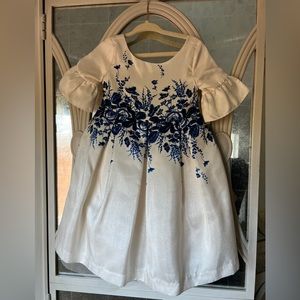 Janie and Jack silk dress, off white and blue